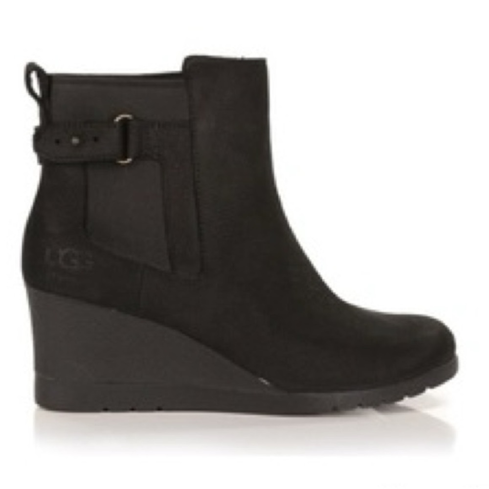 UGG Indra Black Wedge Waterproof Leather Boot Sz 9
